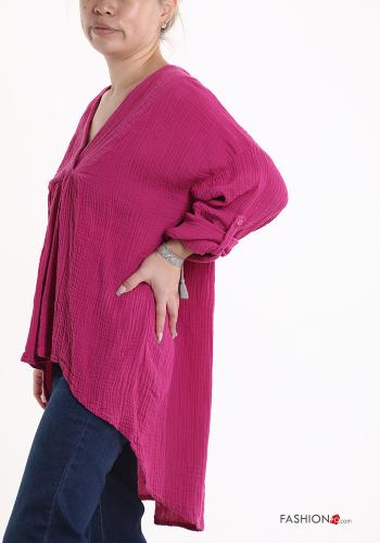 asymmetrisch Bluse aus Baumwolle mit V-Ausschnitt 3/4 ärmel - ph 3