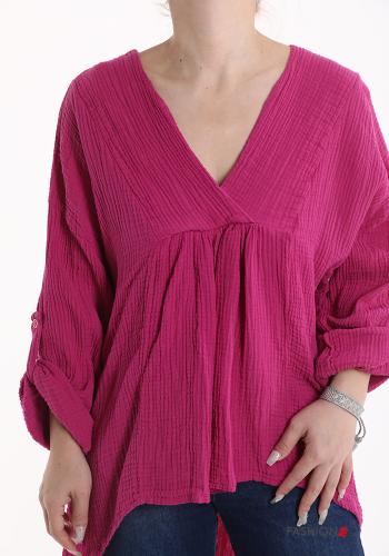asymmetrisch Bluse aus Baumwolle mit V-Ausschnitt 3/4 ärmel - ph 4