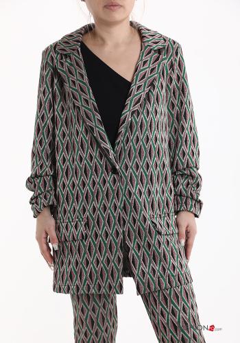 Geometrisches Muster Blazer mit Knöpfen ohne Futter - ph 1