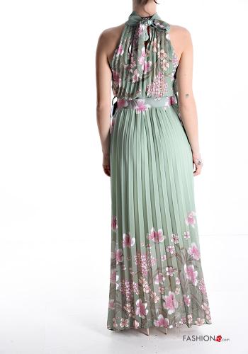 Floral sleeveless long pleated Dress with belt - ph 2