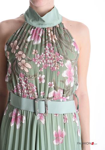 Floral sleeveless long pleated Dress with belt - ph 4