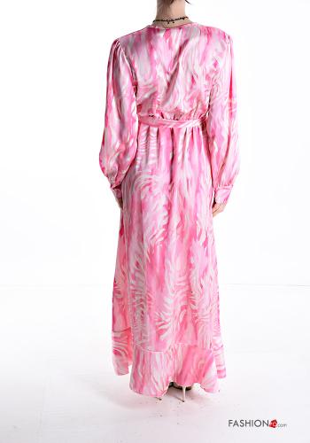 Robe longue imprimé à col en V avec ceinture écharpe à volants - ph 2