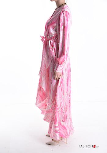 Robe longue imprimé à col en V avec ceinture écharpe à volants - ph 3