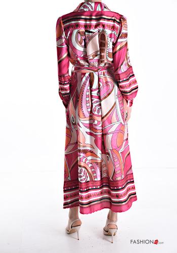 Patterned long with collar Shirt dress with sash - ph 2