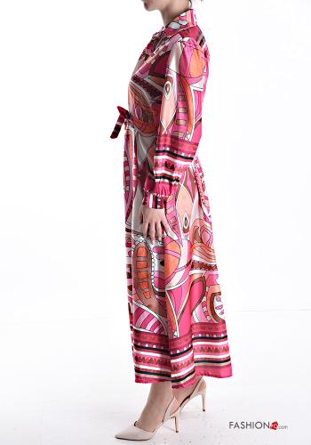 Patterned long with collar Shirt dress with sash - ph 3