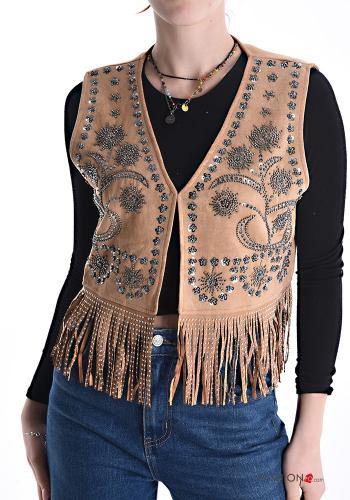 Besticktes Muster Weste mit Pailletten mit Fransen - ph 1