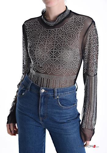 Body tulle maniche lunghe con strass - ph 1