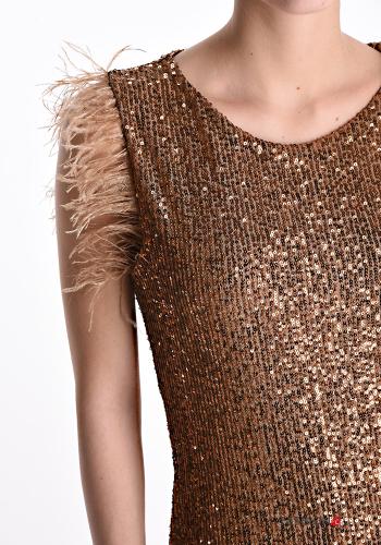 Robe Sans Manches courte à paillettes avec plumes - ph 4