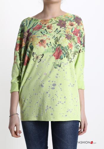 Blumenmuster Langarmshirt aus Baumwolle - ph 1