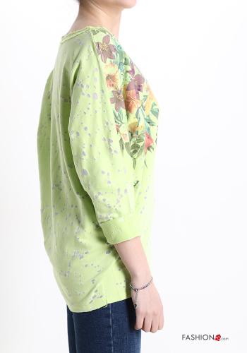 Blumenmuster Langarmshirt aus Baumwolle - ph 3