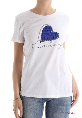 T-shirt in Cotone Fantasia stampata con strass