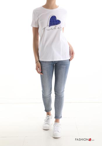 T-shirt in Cotone Fantasia stampata con strass - ph 5