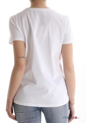 T-shirt in Cotone Fantasia scritta con strass - ph 2