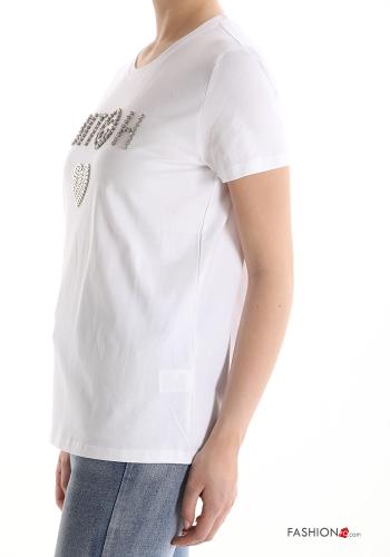T-shirt in Cotone Fantasia scritta con strass - ph 3