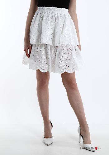 Gonna in Cotone Fantasia ricamata con balze