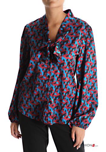 Camicia Fantasia geometrica con fiocco scollo a V - ph 1