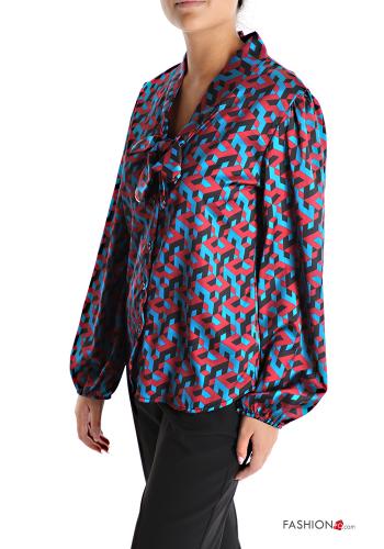Camicia Fantasia geometrica con fiocco scollo a V - ph 3