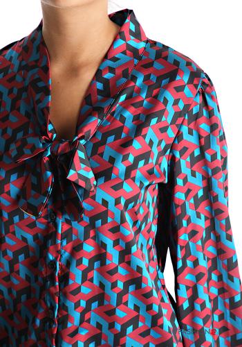 Camicia Fantasia geometrica con fiocco scollo a V - ph 4