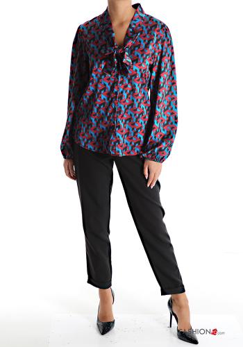 Camicia Fantasia geometrica con fiocco scollo a V - ph 5