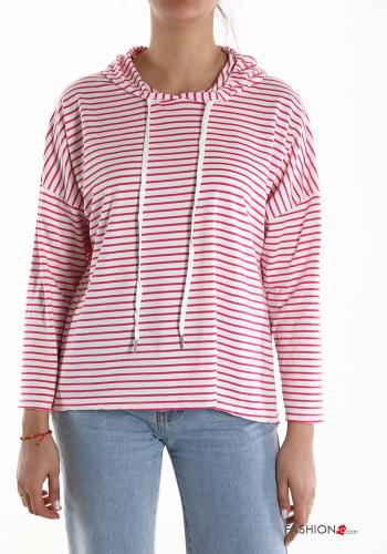 Felpa in Cotone Fantasia righe con cappuccio - ph 1