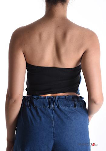 denim sleeveless Cotton Top with elastic - ph 2