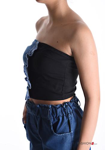 denim sleeveless Cotton Top with elastic - ph 3