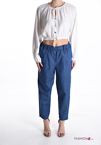 Pantalone in Cotone denim con tasche con elastico - ph 5