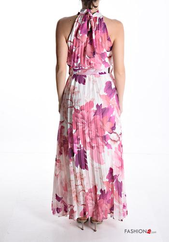 Floral sleeveless long pleated Dress with belt - ph 2