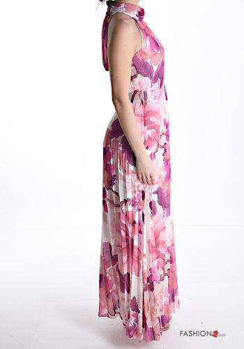 Floral sleeveless long pleated Dress with belt - ph 3