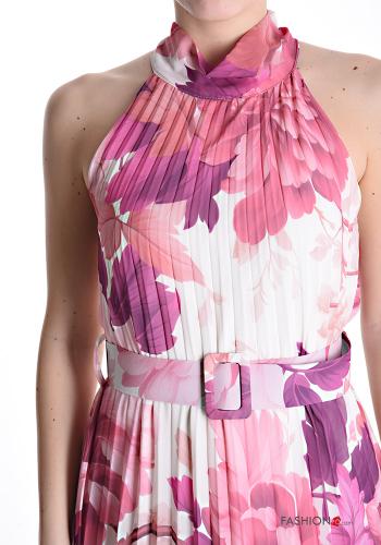 Floral sleeveless long pleated Dress with belt - ph 4