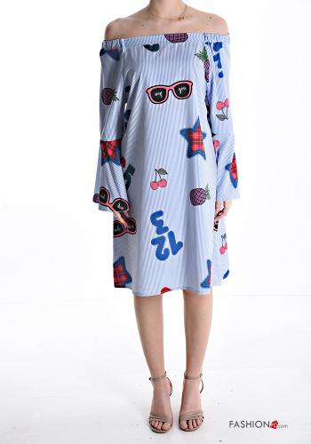 Patterned long sleeve knee-length Dress with elastic