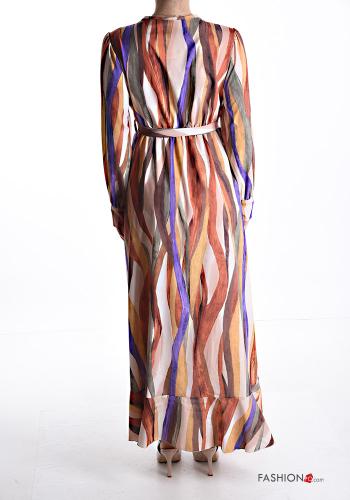 Multicoloured long Dress with flounces with sash with v-neck - ph 2