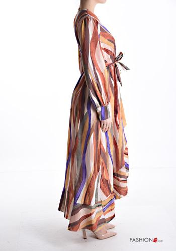 Multicoloured long Dress with flounces with sash with v-neck - ph 3