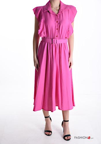 volantärmel mit kragen Kleid mit Gürtel mit Knöpfen - ph 1