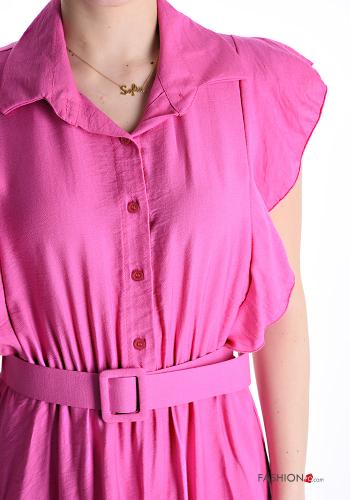 volantärmel mit kragen Kleid mit Gürtel mit Knöpfen - ph 4