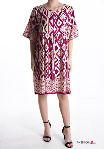 Geometrisches Muster kurze ärmel knielanger Kleid