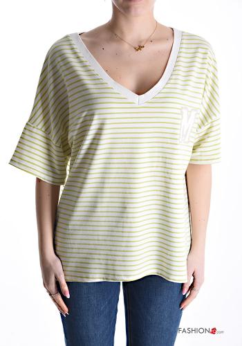 Striped T-shirt with v-neck