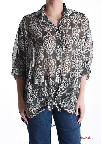 Patterned Shirt with buttons 3/4 sleeve