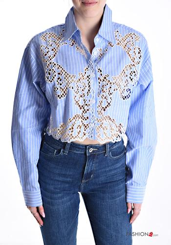 Chemise en Coton courte à collet manches longues Imprimé mixte à boutons