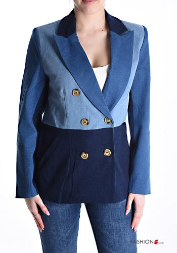 Chaqueta de Algodón doble botonadura tela vaquera manga larga con botones