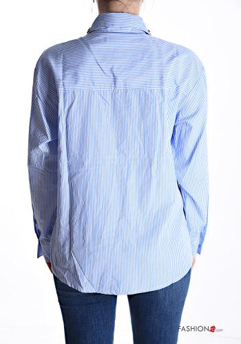 Striped long sleeve with collar Cotton Shirt with buttons with rhinestones with pockets - ph 2