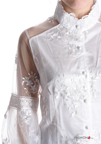 Chemise manches en tulle manches longues manches bouffantes à broderie à col roulé à boutons - ph 4