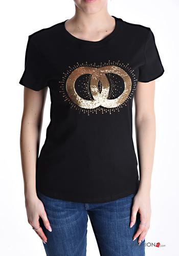 T-shirt in Cotone maniche corte girocollo Fantasia stampata con paillettes