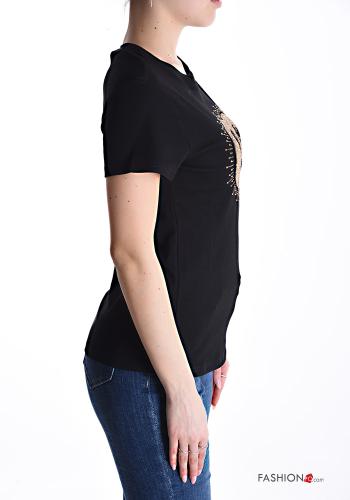 T-shirt in Cotone maniche corte girocollo Fantasia stampata con paillettes - ph 3