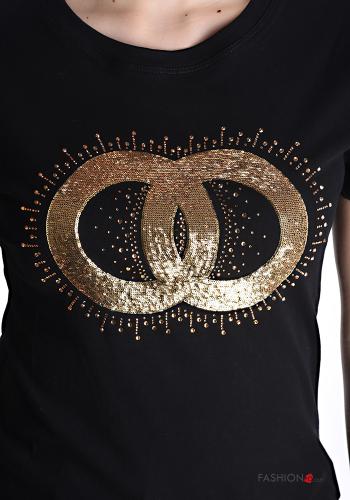 T-shirt in Cotone maniche corte girocollo Fantasia stampata con paillettes - ph 4