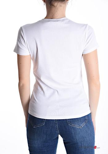 T-shirt in Cotone maniche corte girocollo Fantasia stampata con bottoni con paillettes con strass - ph 2