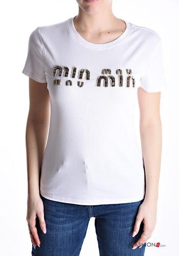 T-shirt in Cotone maniche corte girocollo con strass