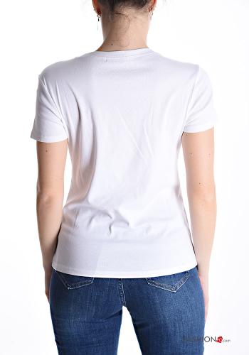 short sleeve crew neck Cotton T-shirt with rhinestones - ph 2