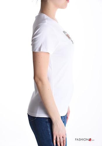 T-shirt in Cotone maniche corte girocollo Fantasia cuore con strass - ph 3