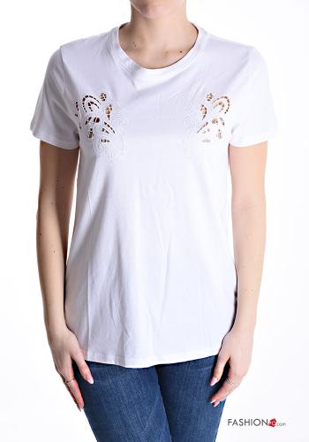T-shirt in Cotone maniche corte girocollo Fantasia ricamata